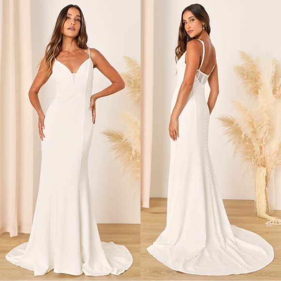 Lulus Dresses & Skirts - Size S - Lulus‎ Confident Romance White Plunge Sleeveless Maxi Dress